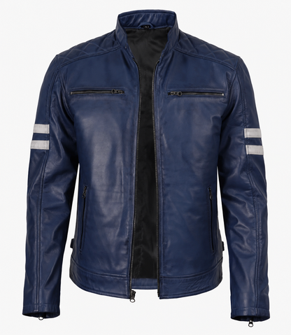Marlowe Wax Cafe Racer Jacket with Stripes