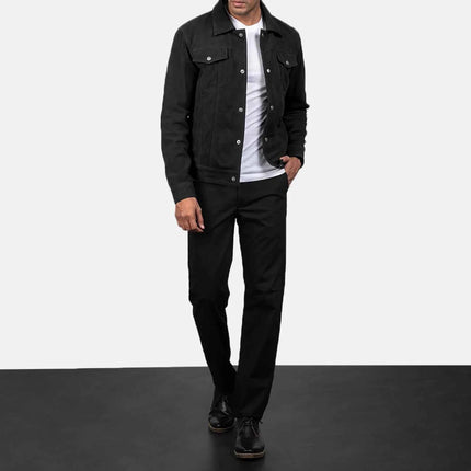 Men Stallon Black Suede Trucker Jacket