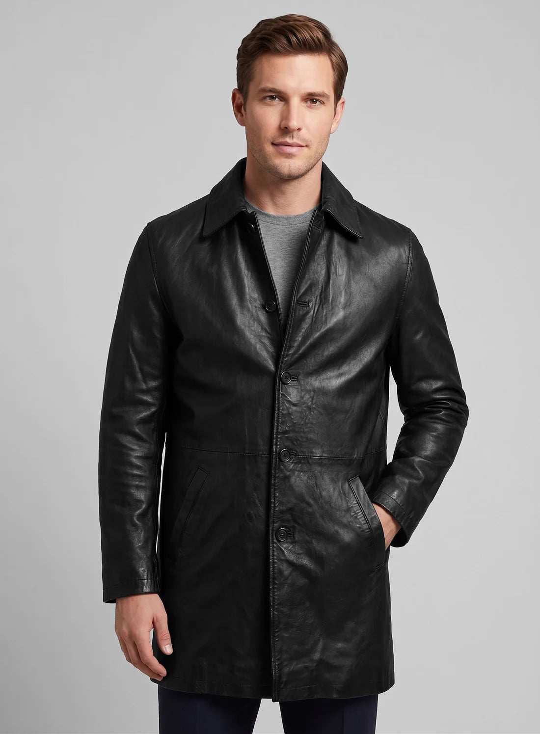 Ravensworth Black Leather Trench Coat