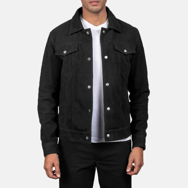 Men Stallon Black Suede Trucker Jacket