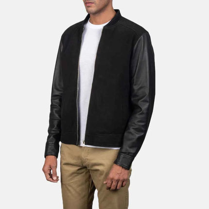 Men Blain Black Hybrid Bomber Jacket
