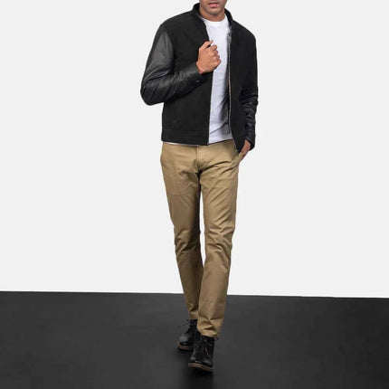 Men Blain Black Hybrid Bomber Jacket