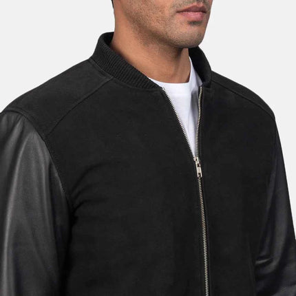 Men Blain Black Hybrid Bomber Jacket