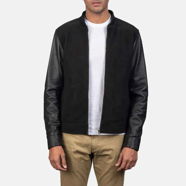Men Blain Black Hybrid Bomber Jacket