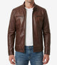 Rourke Men's Cognac Leather Cafe Racer Jacket