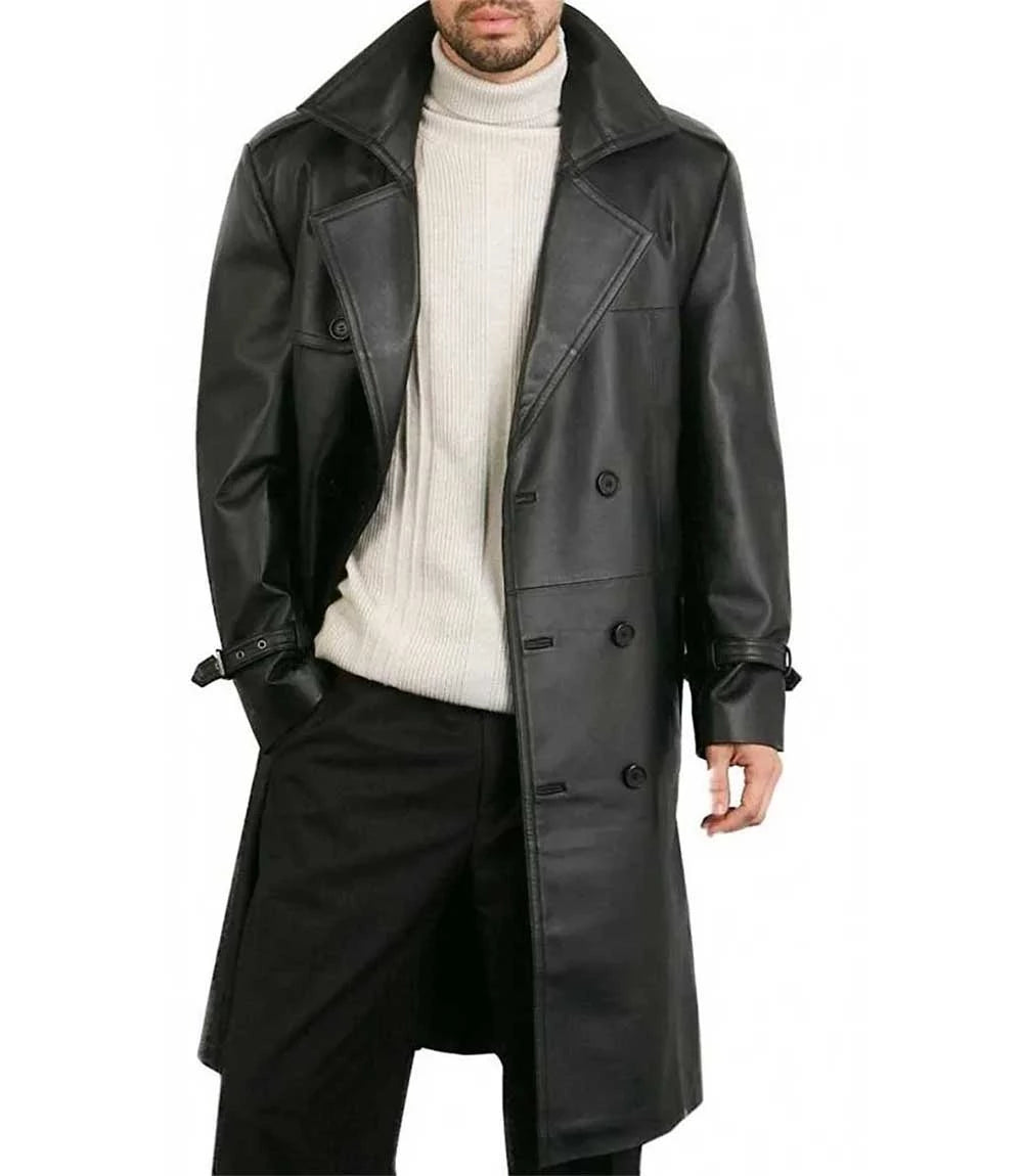 Camden Black Leather Trench Coat