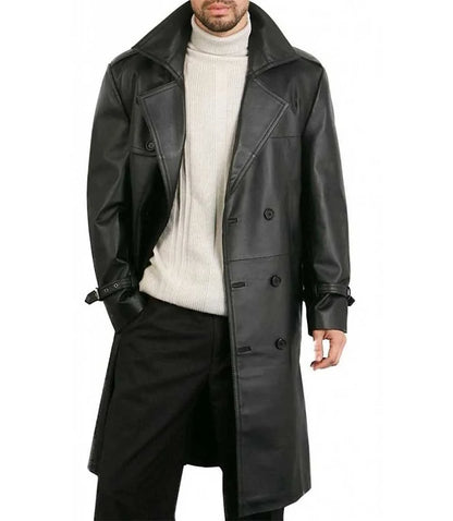 Camden Black Leather Trench Coat