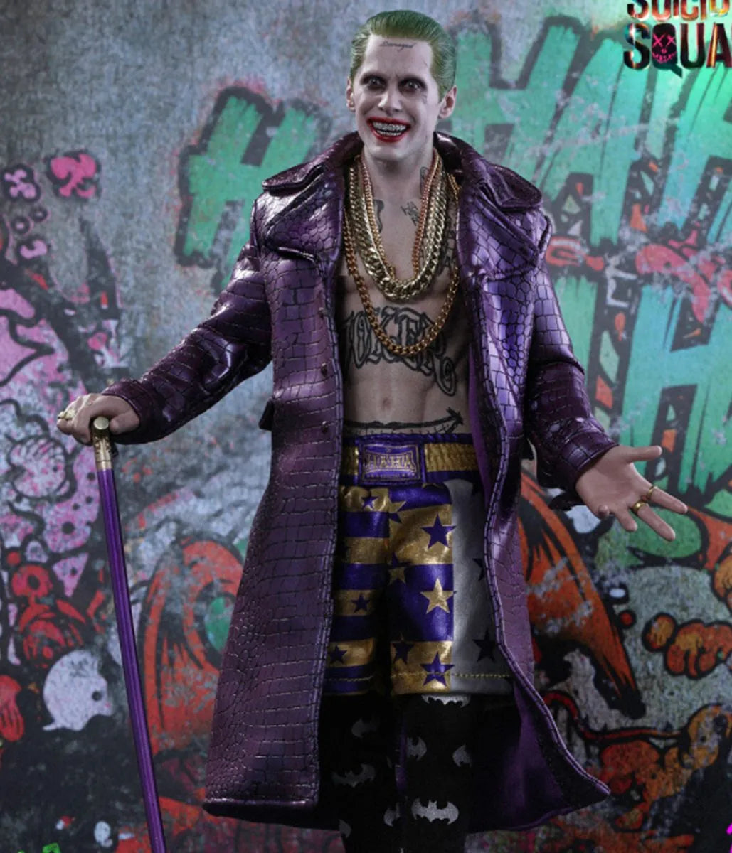 Joker Suicide Squad Inspired Purple Leather Trench Coat