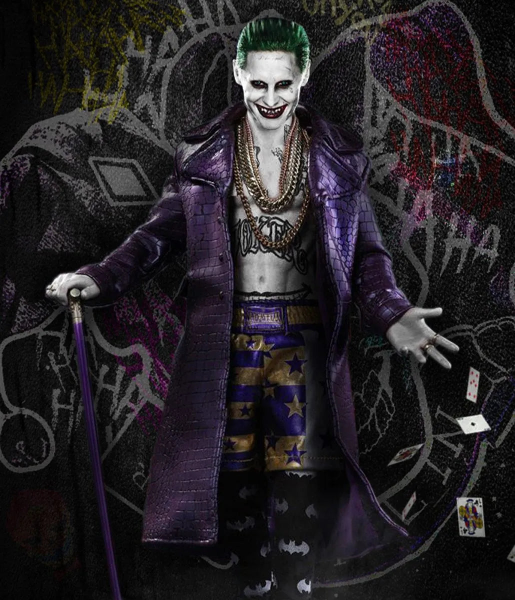 Joker Suicide Squad Inspired Purple Leather Trench Coat