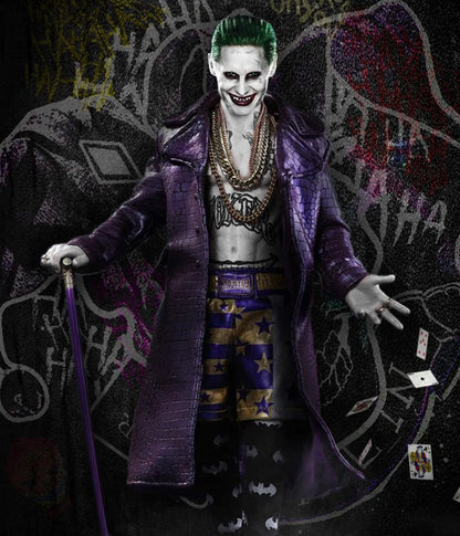 Joker Suicide Squad Inspired Purple Leather Trench Coat