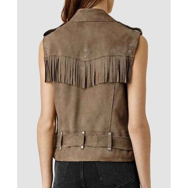 Pretty Little Liars Lucy Hale Suede Leather Fringe Vest