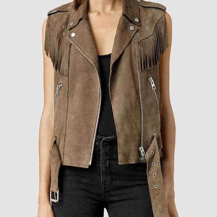 Pretty Little Liars Lucy Hale Suede Leather Fringe Vest