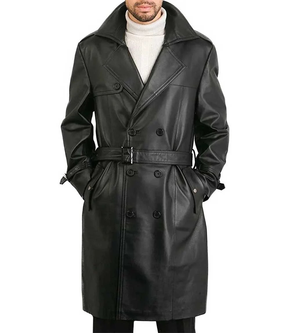 Camden Black Leather Trench Coat