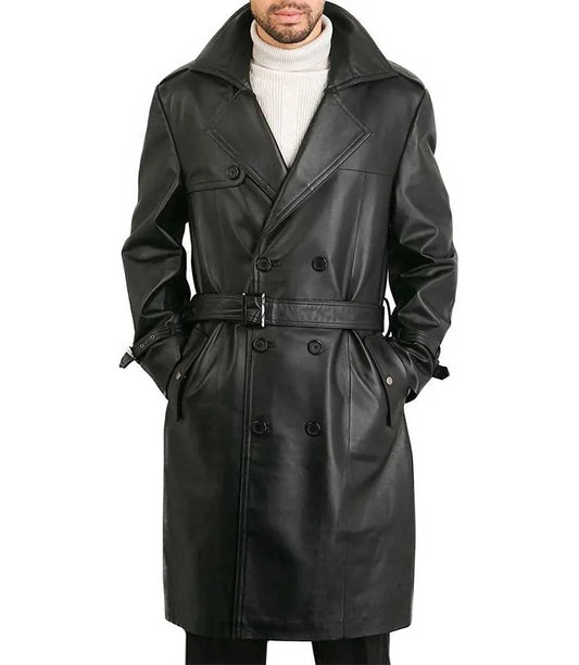 Camden Black Leather Trench Coat