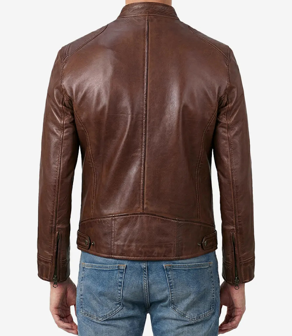 Rourke Men's Cognac Leather Cafe Racer Jacket