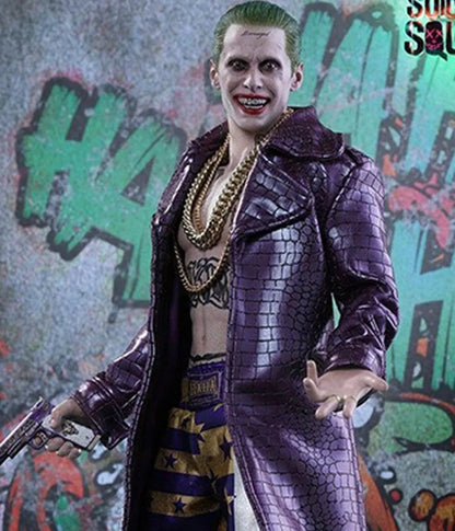 Joker Suicide Squad Inspired Purple Leather Trench Coat