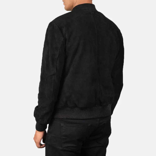 Men Shane Black Suede Bomber Jacket