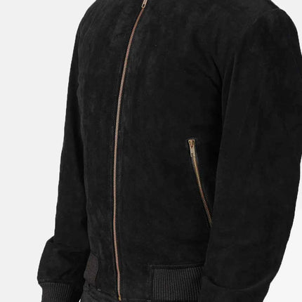 Men Shane Black Suede Bomber Jacket