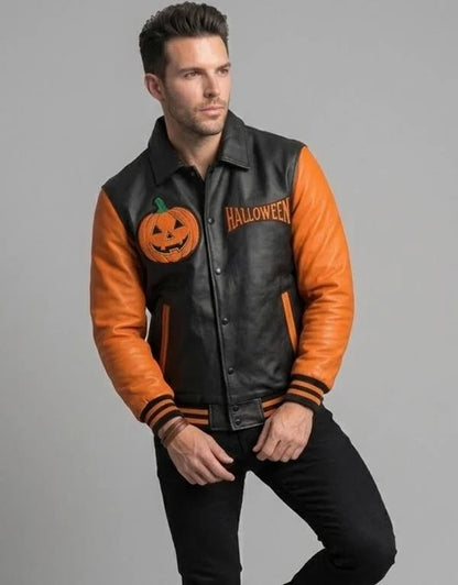 Halloween Pumpkin Varsity Jacket for Men