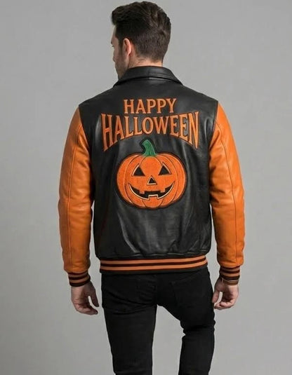 Halloween Pumpkin Varsity Jacket for Men