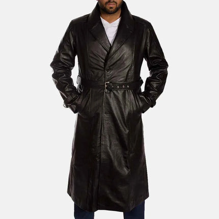 Men's Hooligan Black Leather Trench Coat