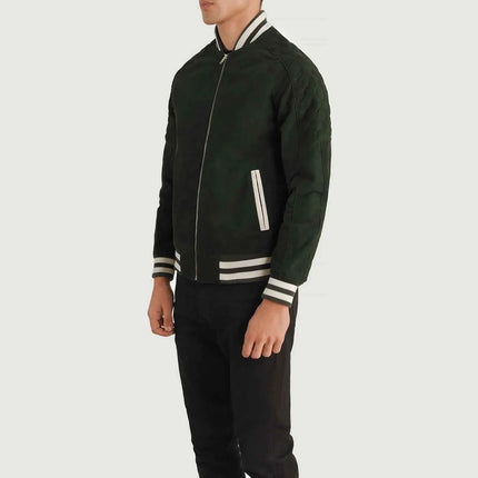 Men Pascal Green Suede Varsity Jacket