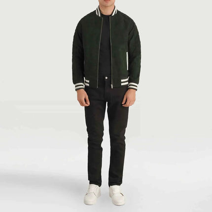Men Pascal Green Suede Varsity Jacket