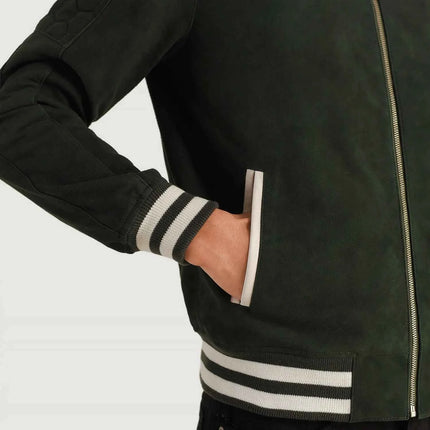 Men Pascal Green Suede Varsity Jacket