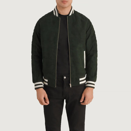 Men Pascal Green Suede Varsity Jacket - Top Celeb Style