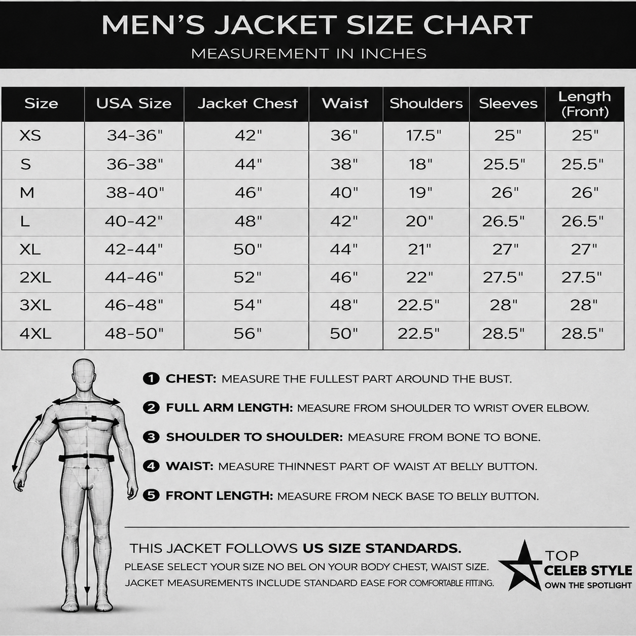 Men's Jacket Size Chart
