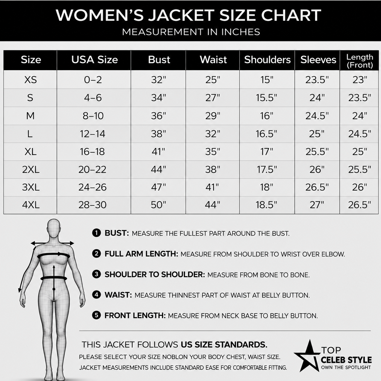 Women's Jacket Size Chart