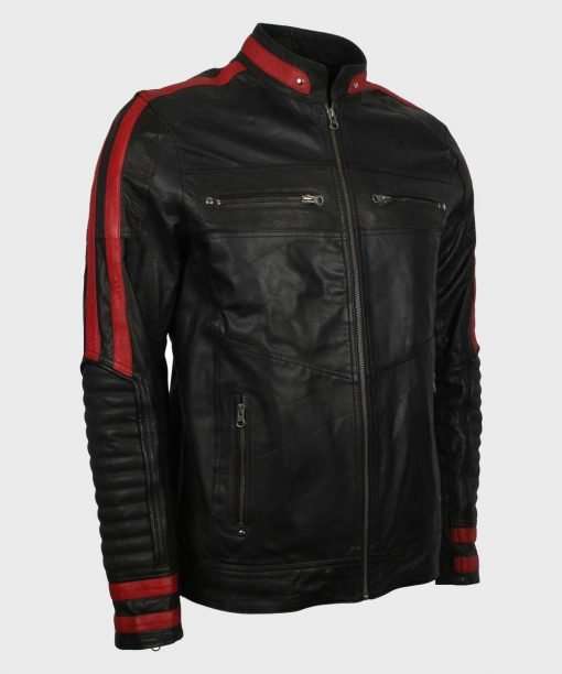 Cafe Racer Red Striped Leather Jacket