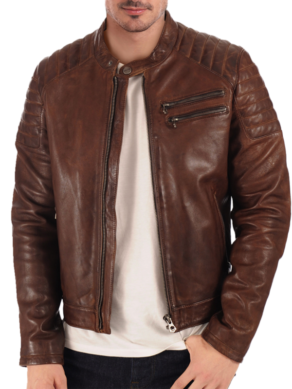 Mens Neato Brown Waxed Leather Jacket