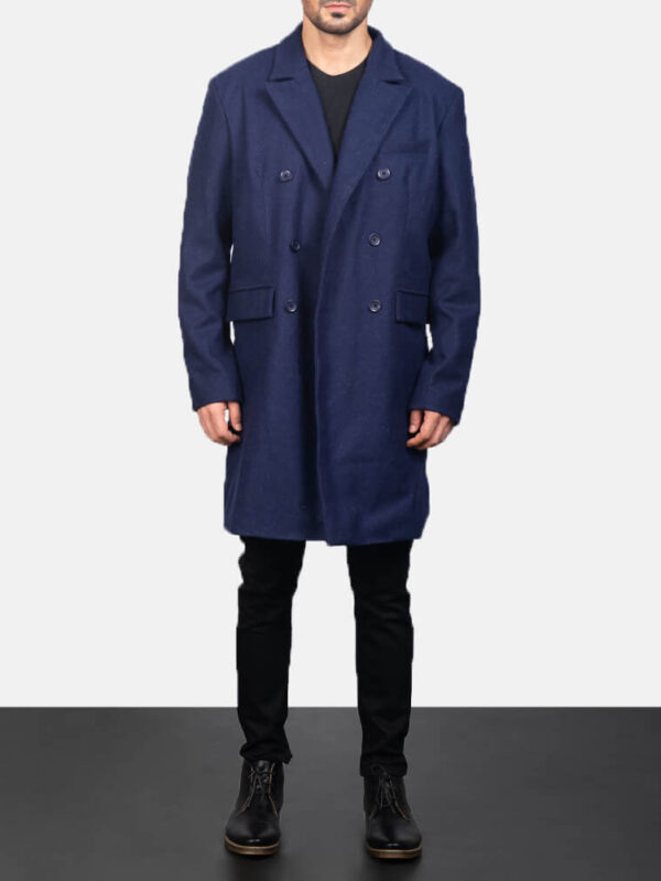 Men's Claud Blue Wool Double Breasted Coat