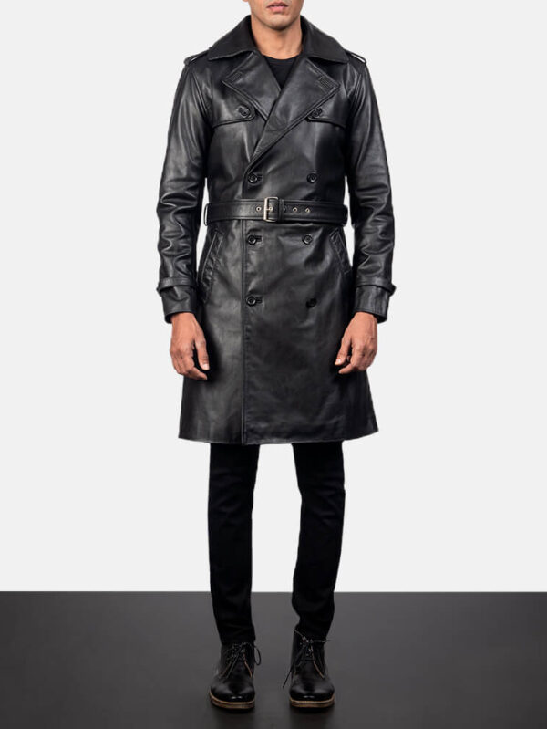 Men's Royson Black Leather Duster Coat
