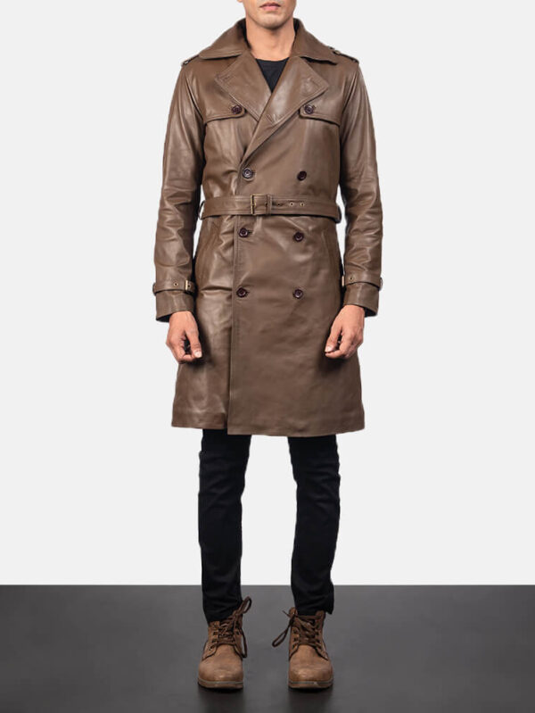 Men's Royson Brown Leather Duster Coat