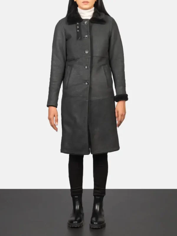 Alina Shearling Black Leather Coat