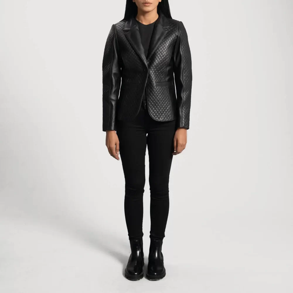 Cora Quilted Black Leather Blazer