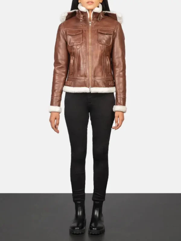 Fiona Brown Hooded Shearling Leather Jacket