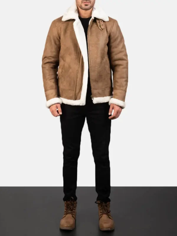 Francis B-3 Distressed Brown Leather Bomber Jacket