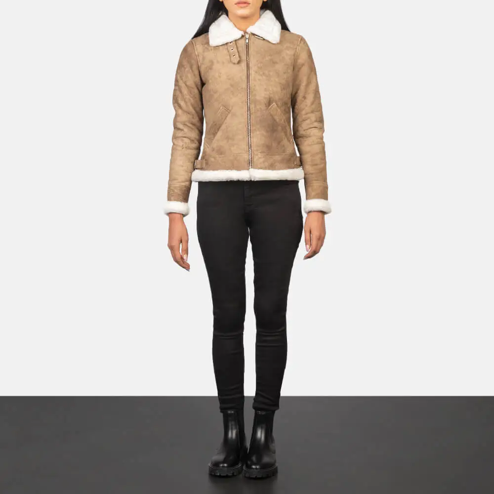 Sherilyn B-3 Distressed Brown Leather Bomber Jacket