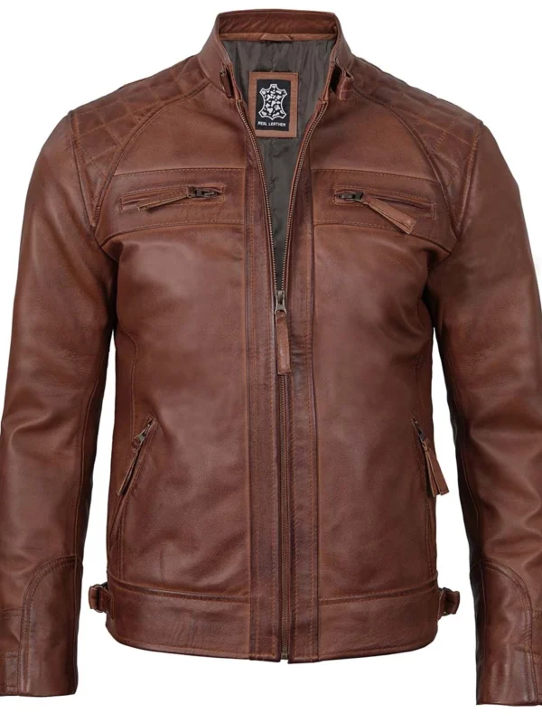 Mens Cognac Brown Leather Jacket