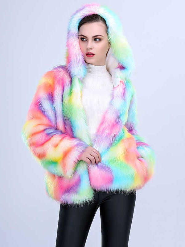 colorful faux fur coat