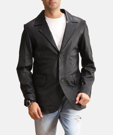 Alyson Mens Black Leather Blazer