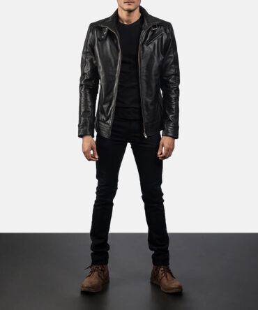 Legacy Black Leather Biker Jacket Mens