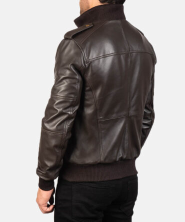 Agent Shadow Mens Brown Leather Bomber Jacket