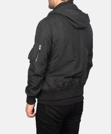 Black Hooded Mens Bomber Jacket