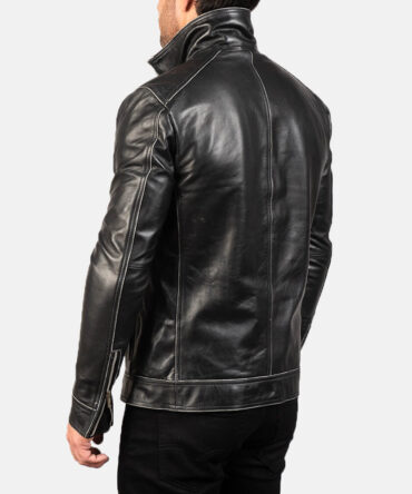 Hudson Black Leather Biker Jacket For Mens