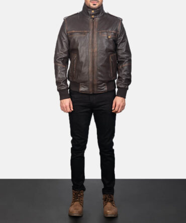 Brown Leather Bomber Jacket Mens