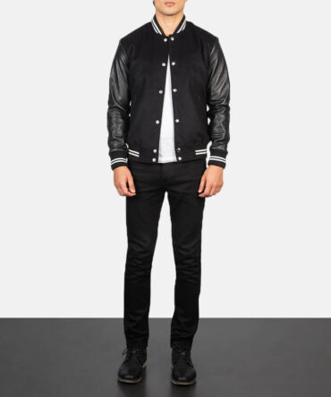 Vaxton Black Striped Hybrid Varsity Jacket